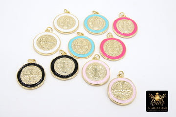 Gold Enamel St. Benedict Religious Charms